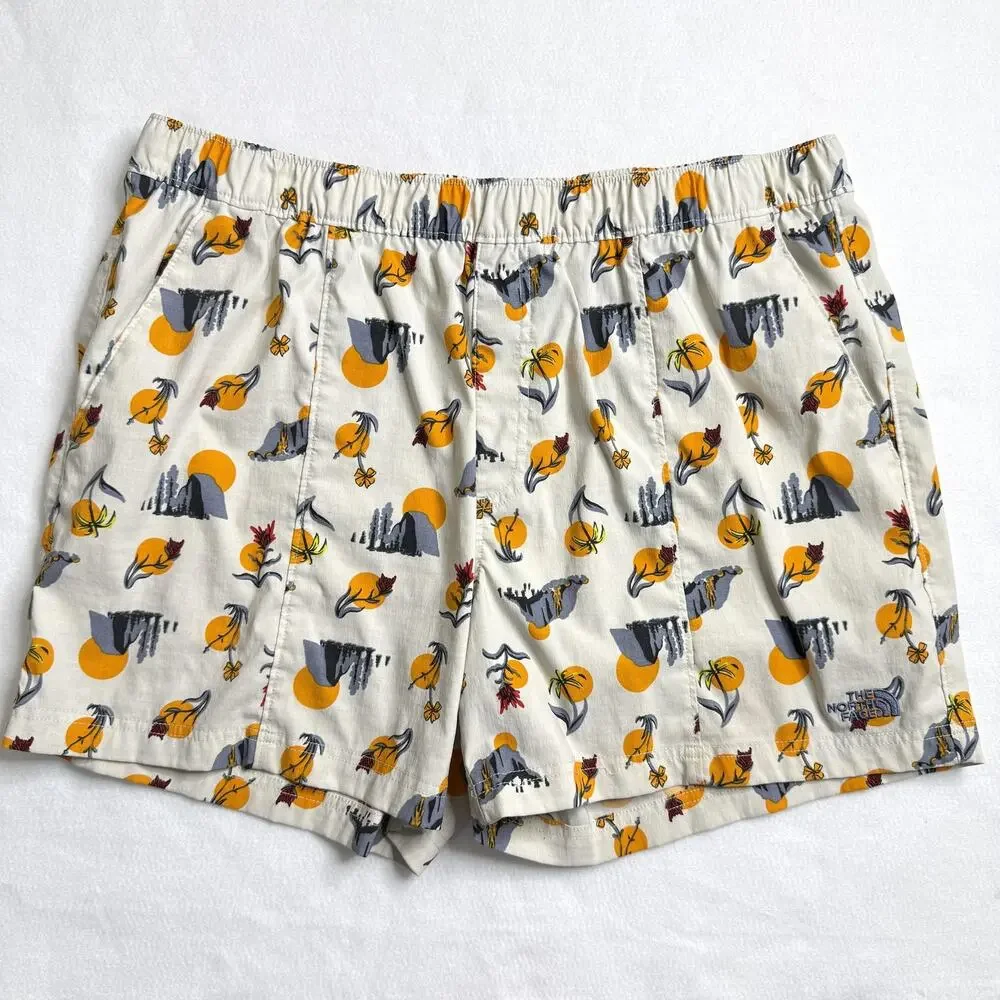 North Face Shorts Mens XL Beige Floral Print Chino Elastic Waist Outdoor